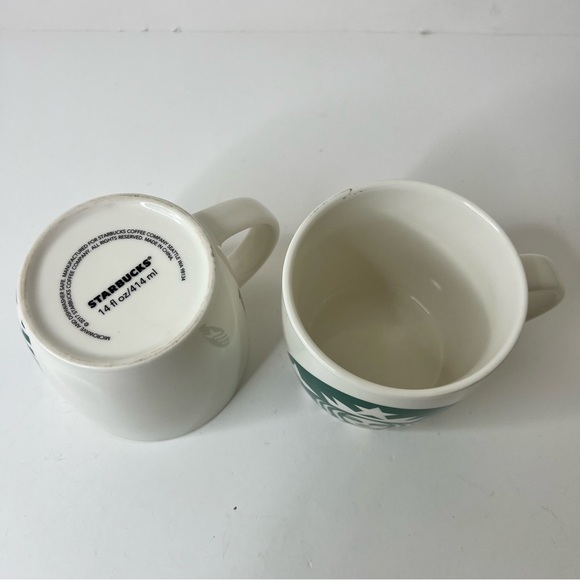Starbucks 14oz Green and White Ceramic Mugs (2017) Set of 2 - Picture 3 of 4